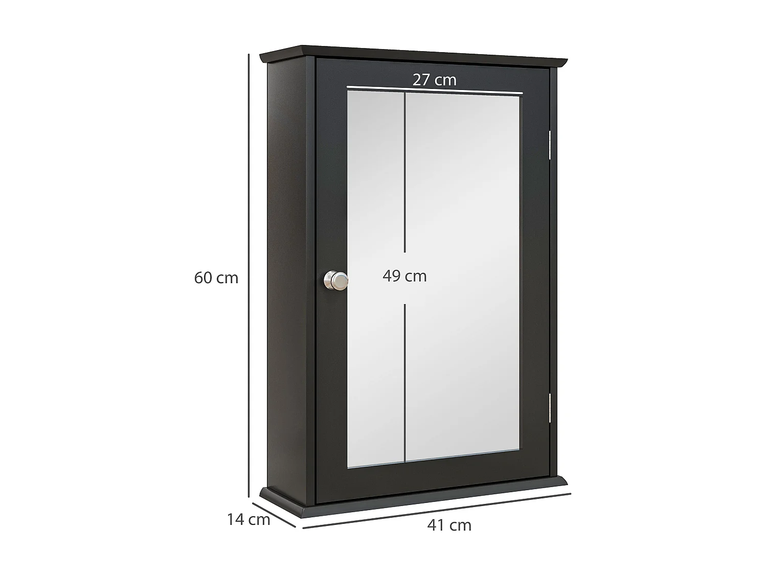 Mobiletto bagno pensile con specchio 41x14x60cm legno nero
