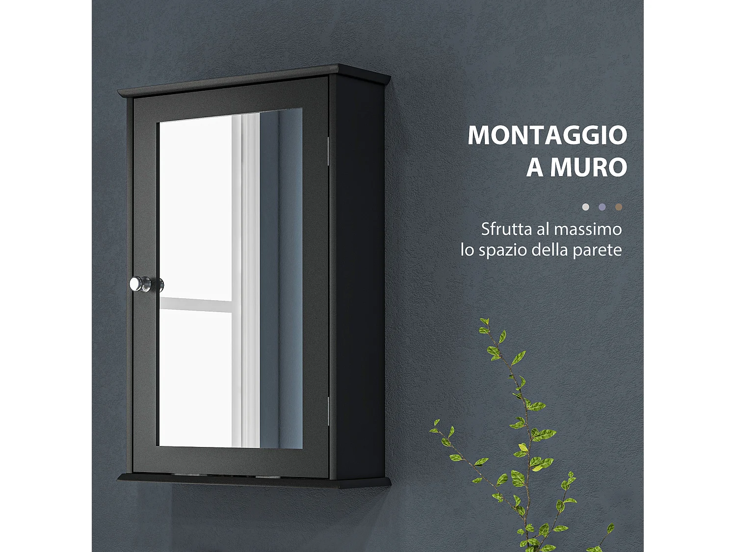 Mobiletto bagno pensile con specchio 41x14x60cm legno nero