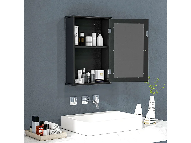 Mobiletto bagno pensile con specchio 41x14x60cm legno nero