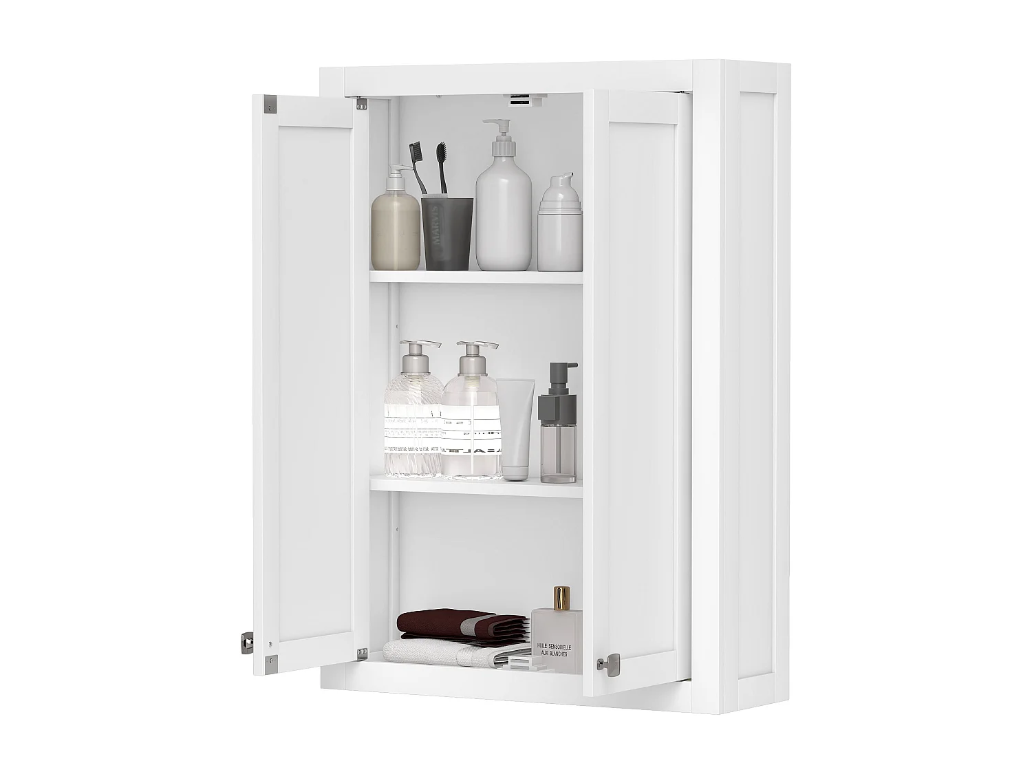 Mobile da bagno a parete con 2 ripiani regolabili in legno bianco