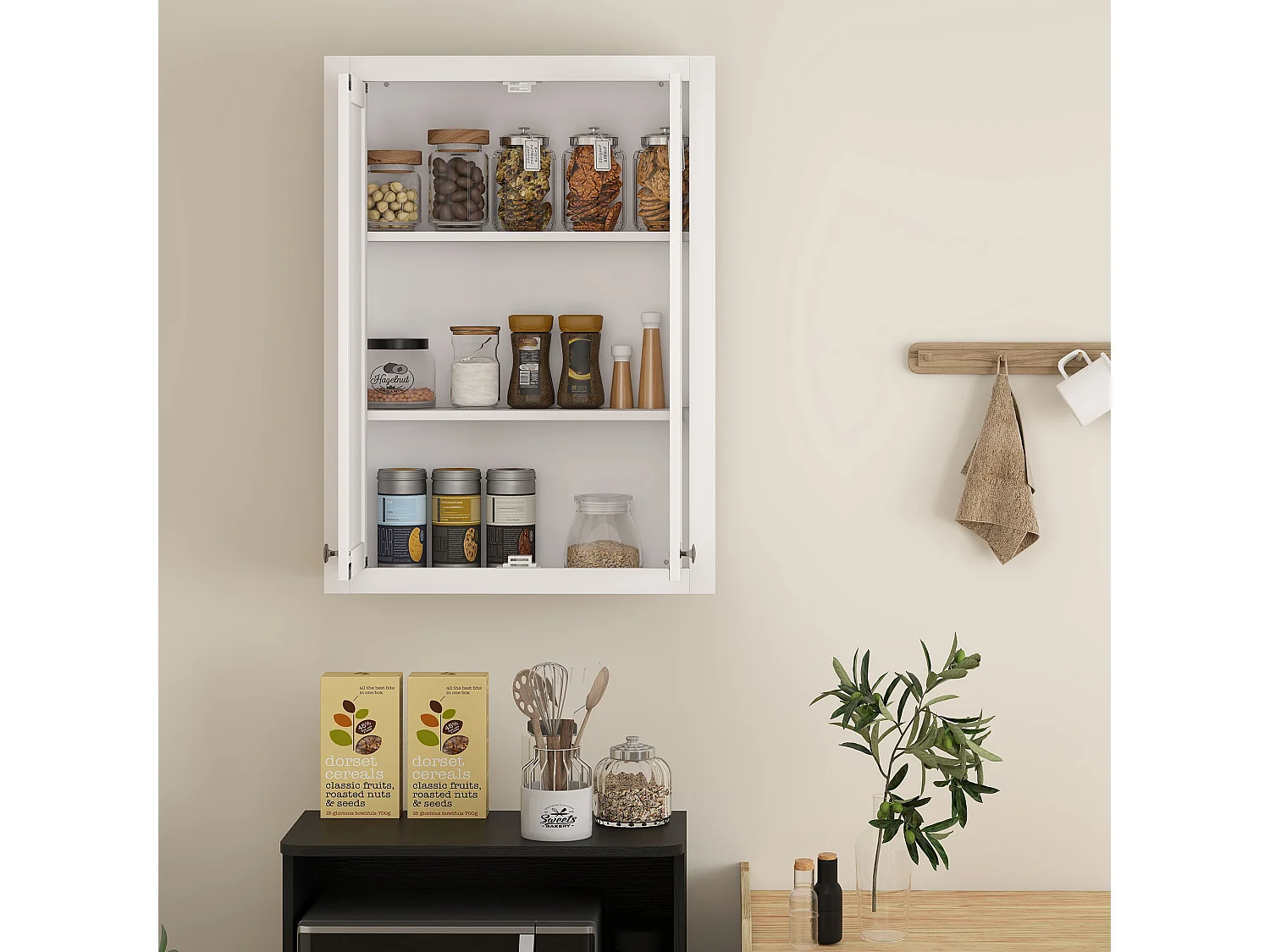 Mobile da bagno a parete con 2 ripiani regolabili in legno bianco