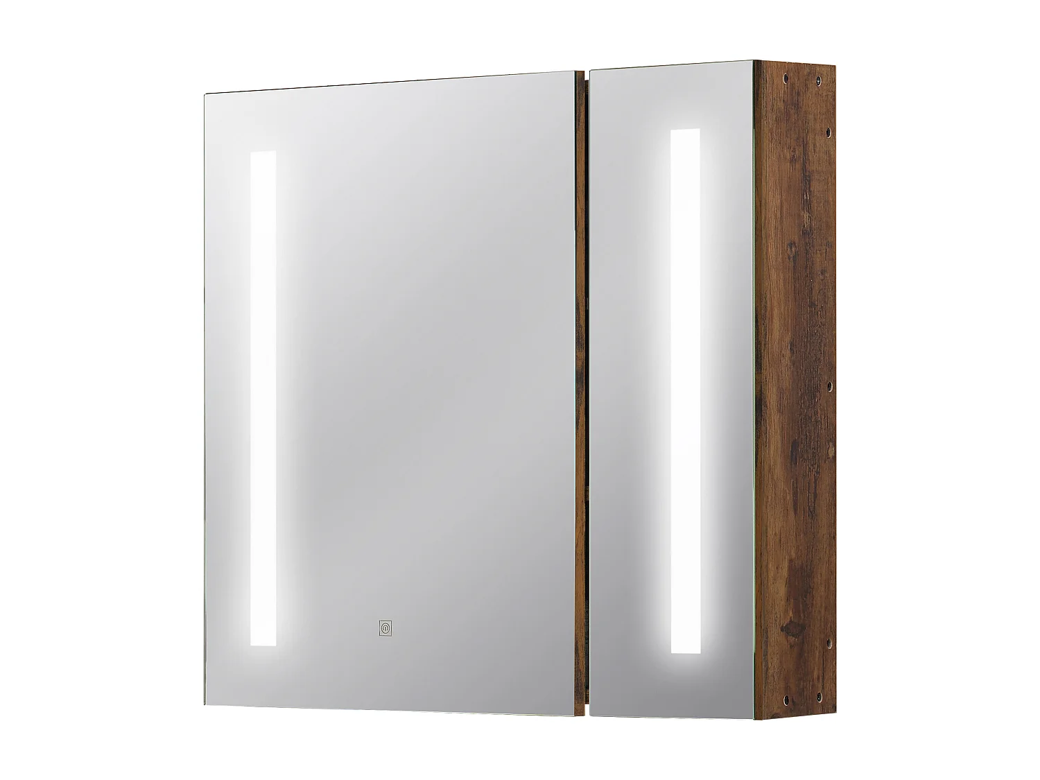 Specchiera bagno con armadietto 2 ante e luci led regolabili marrone