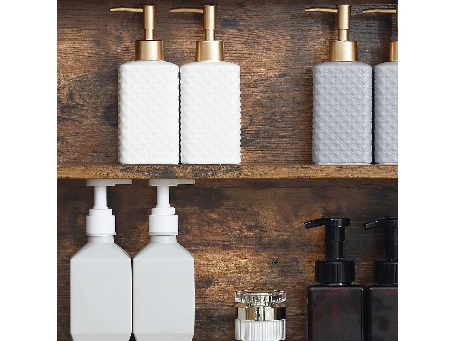 Specchiera bagno con armadietto 2 ante e luci led regolabili marrone