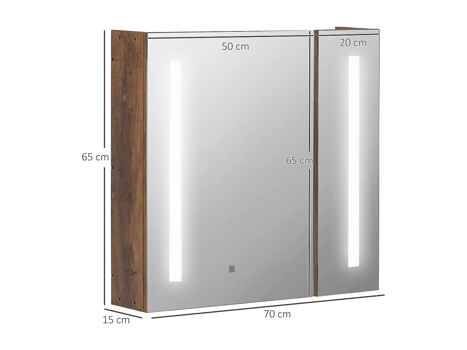 Specchiera bagno con armadietto 2 ante e luci led regolabili marrone