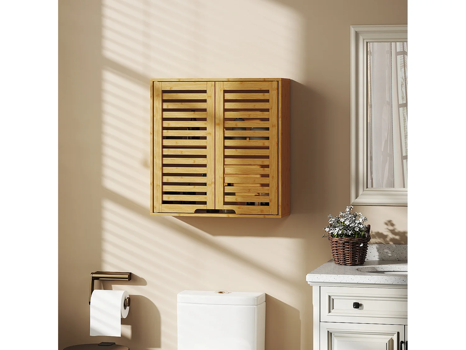 Pensile bagno con ripiano interno regolabile e ante a persiana