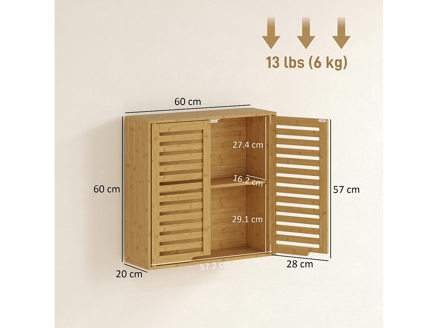 Pensile bagno con ripiano interno regolabile e ante a persiana