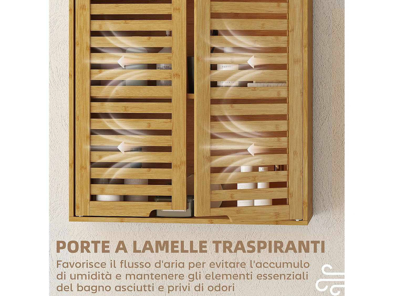 Pensile bagno con ripiano interno regolabile e ante a persiana