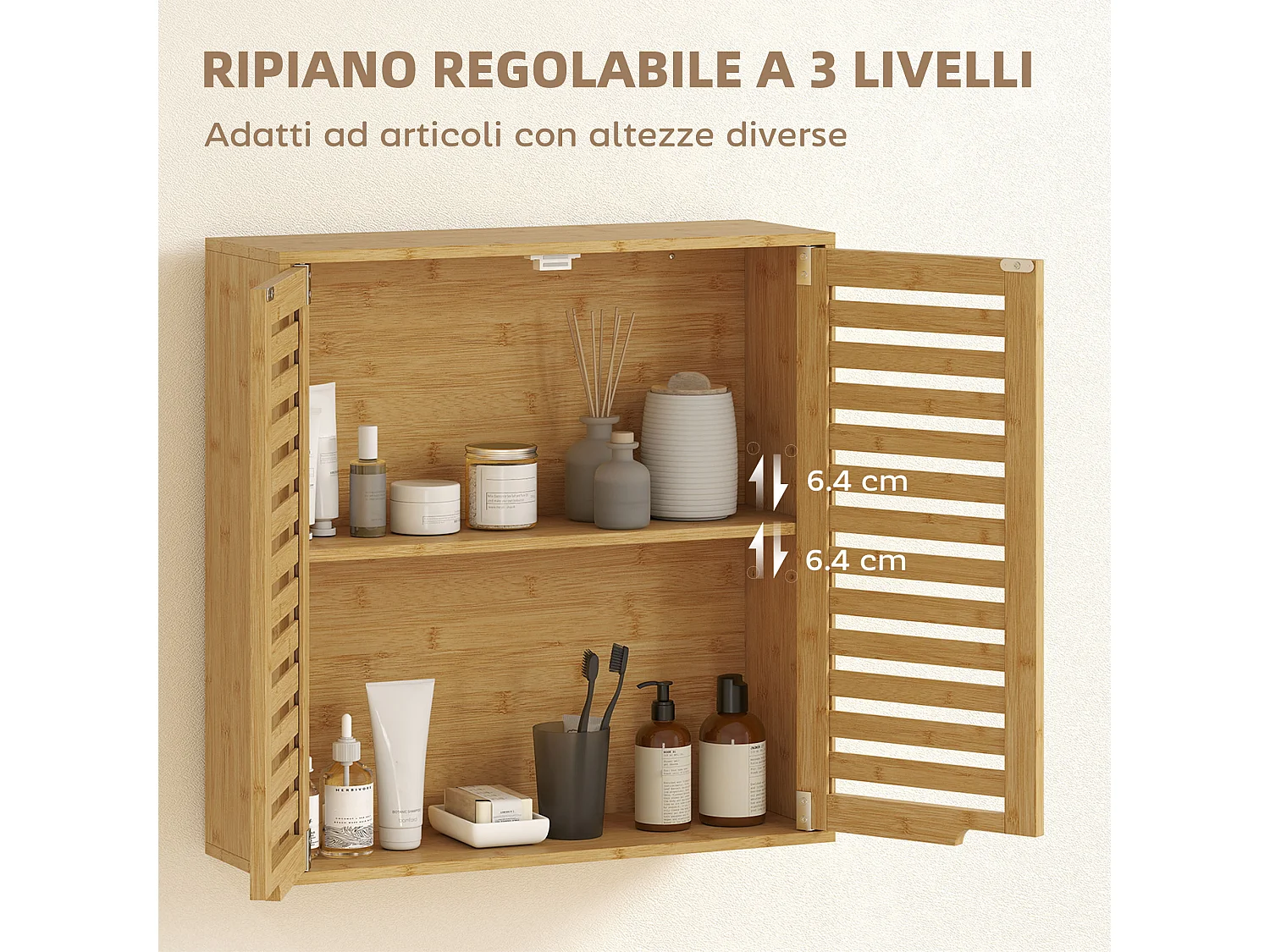 Pensile bagno con ripiano interno regolabile e ante a persiana