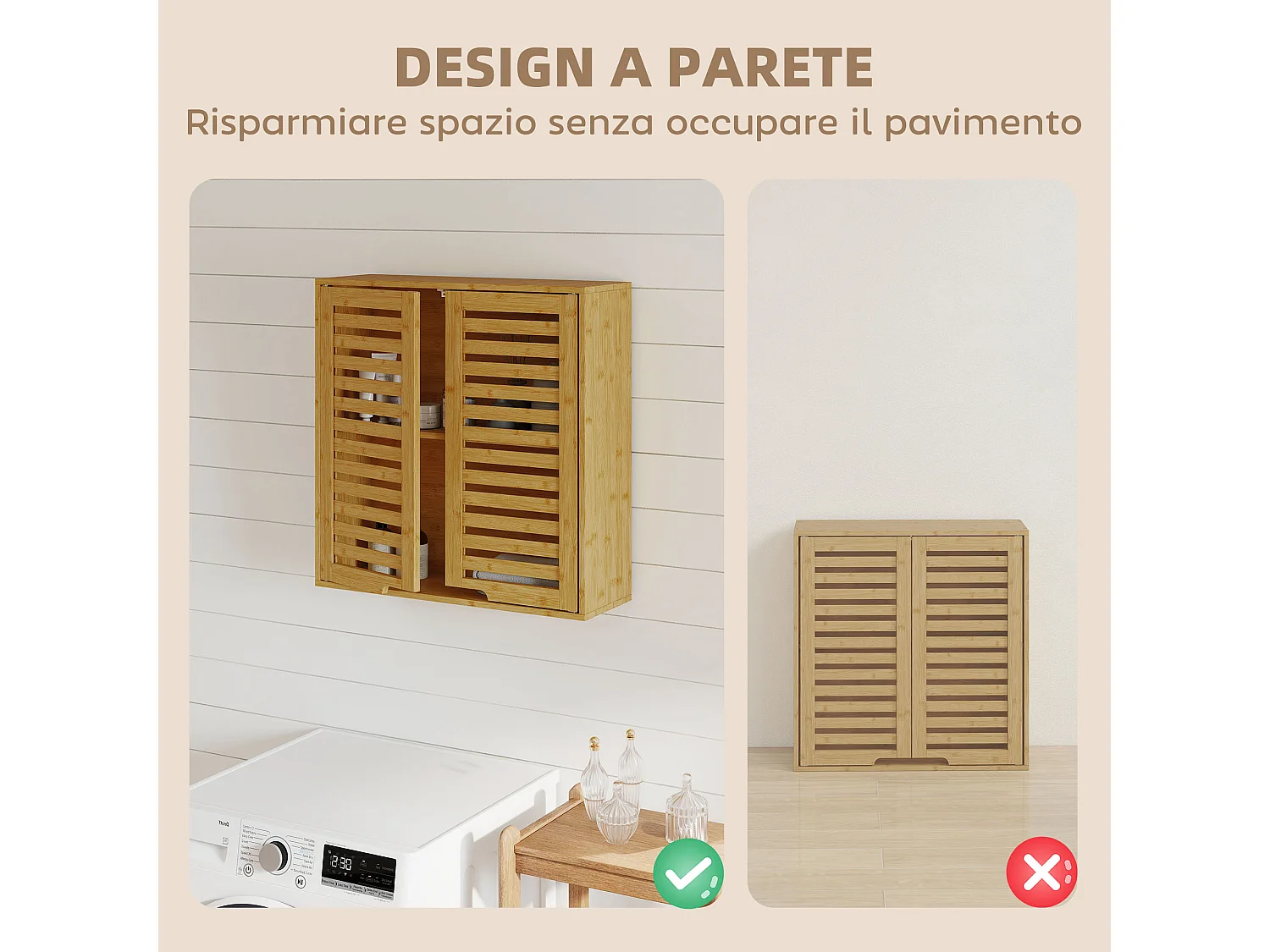 Pensile bagno con ripiano interno regolabile e ante a persiana