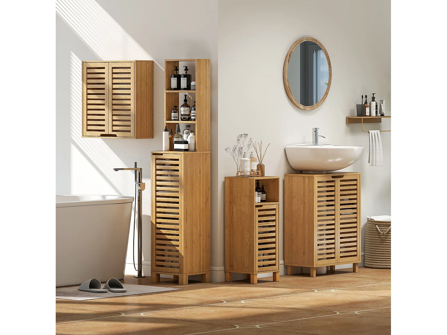 Pensile bagno con ripiano interno regolabile e ante a persiana