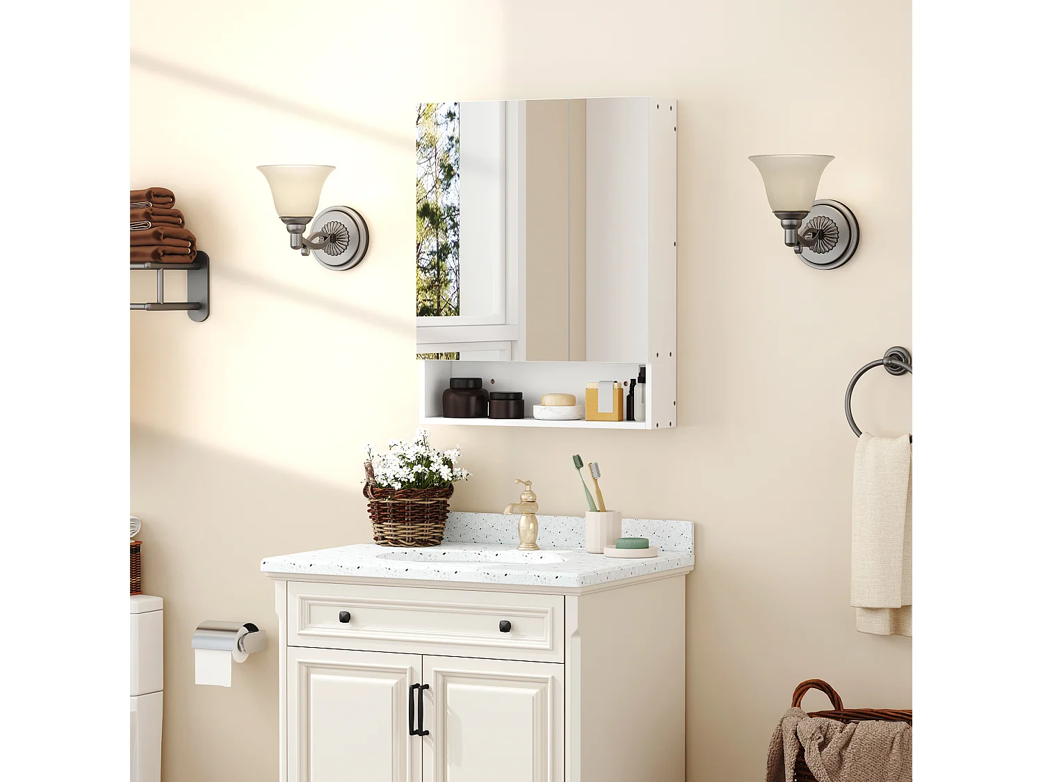 Armadietto a specchio con porte credenze e ripiano regolabile