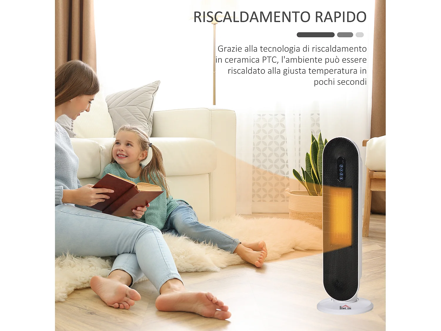 Stufa elettrica oscillante a 2 modalità con telecomando bianco e nero