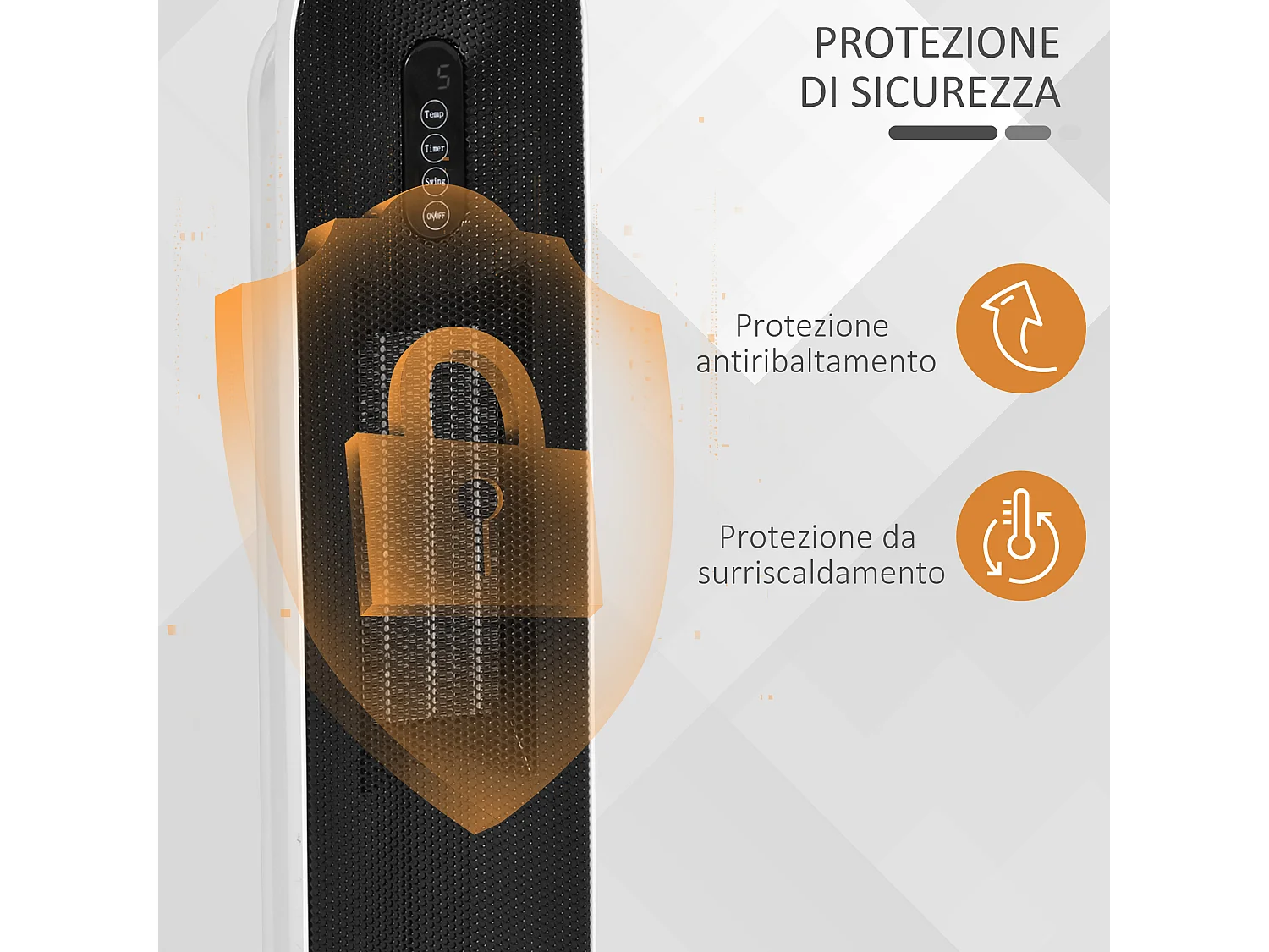 Stufa elettrica oscillante a 2 modalità con telecomando bianco e nero