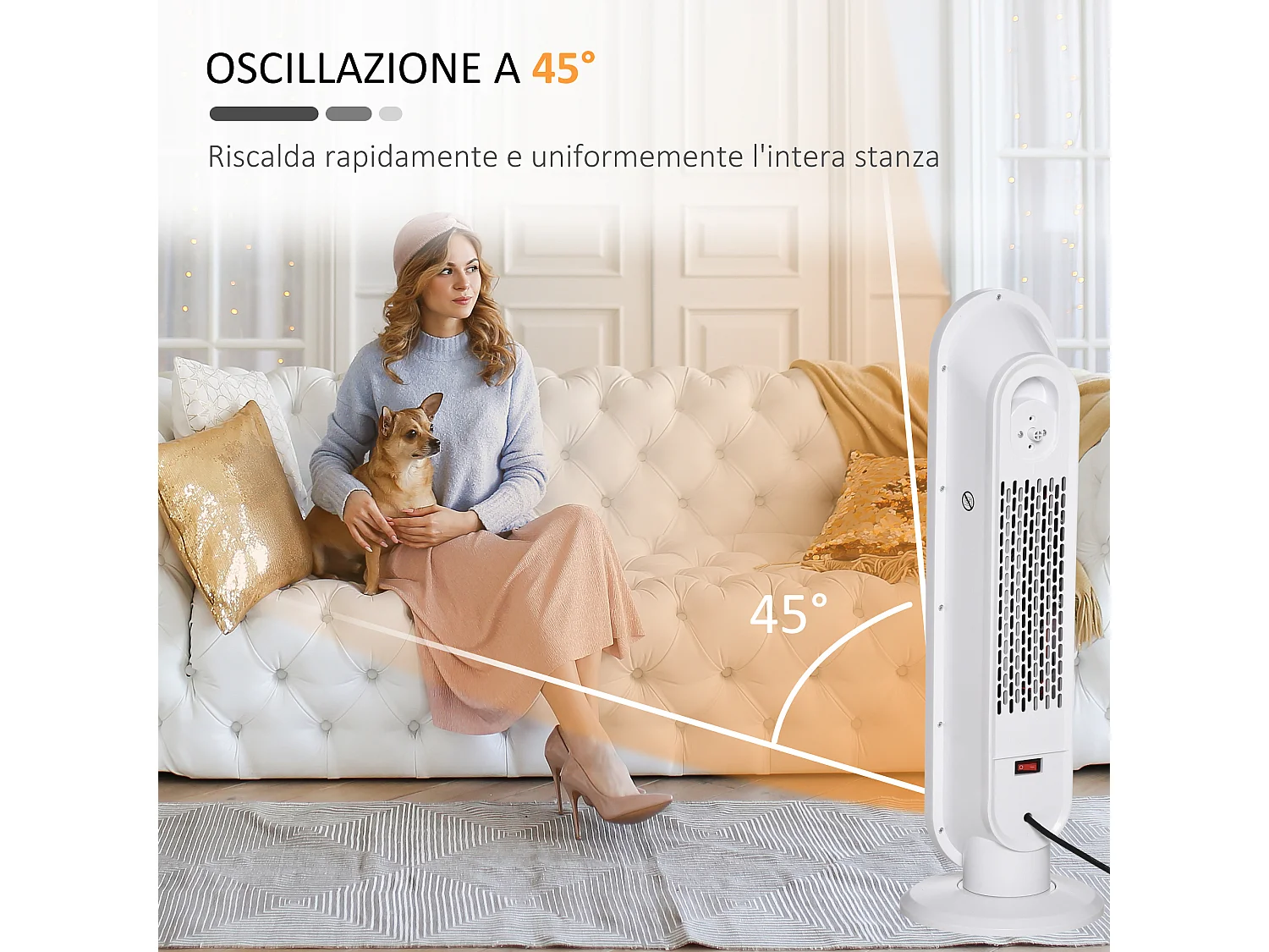 Stufa elettrica oscillante a 2 modalità con telecomando bianco e nero