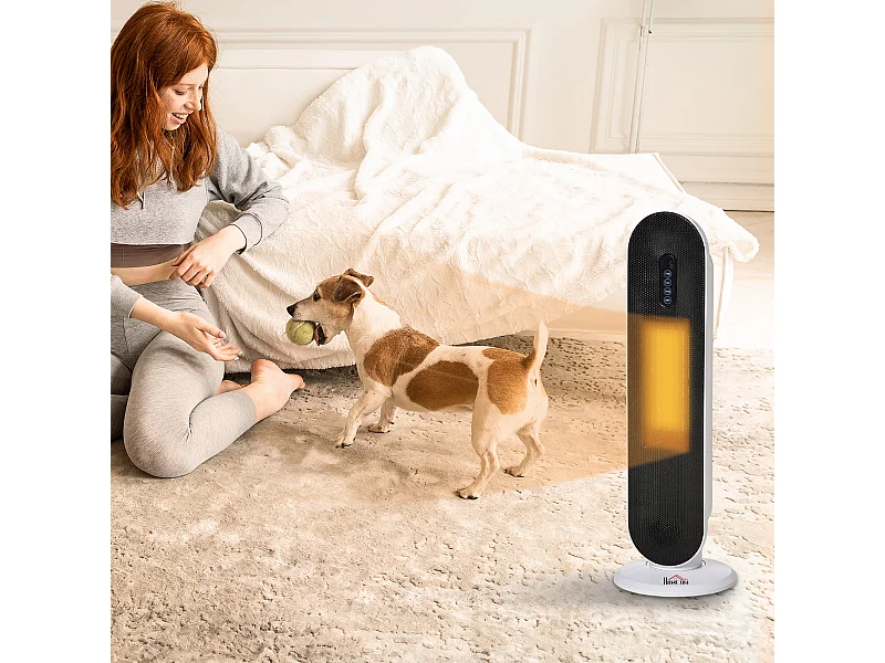 Stufa elettrica oscillante a 2 modalità con telecomando bianco e nero