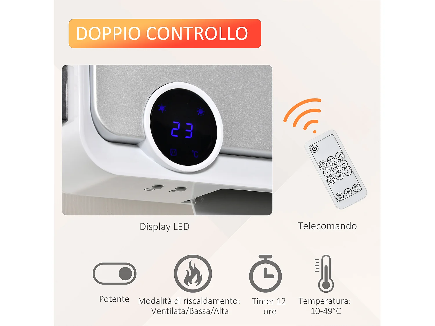 Riscaldatore elettrico da parete a 3 modalità in pp pa bianco argento