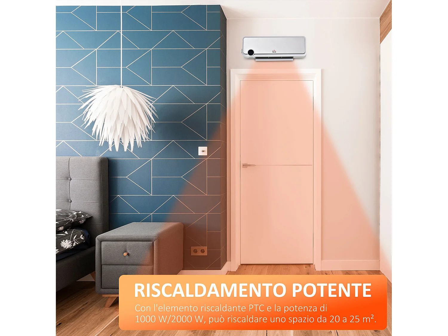 Riscaldatore elettrico da parete a 3 modalità in pp pa bianco argento