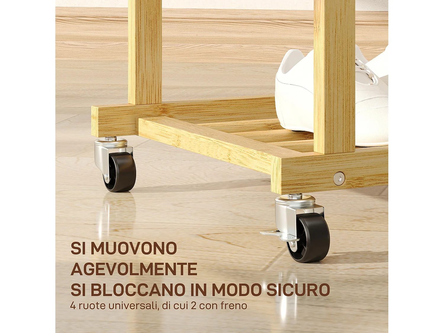 Stender appendiabiti con 2 barre e ripiano inferiore con ruote