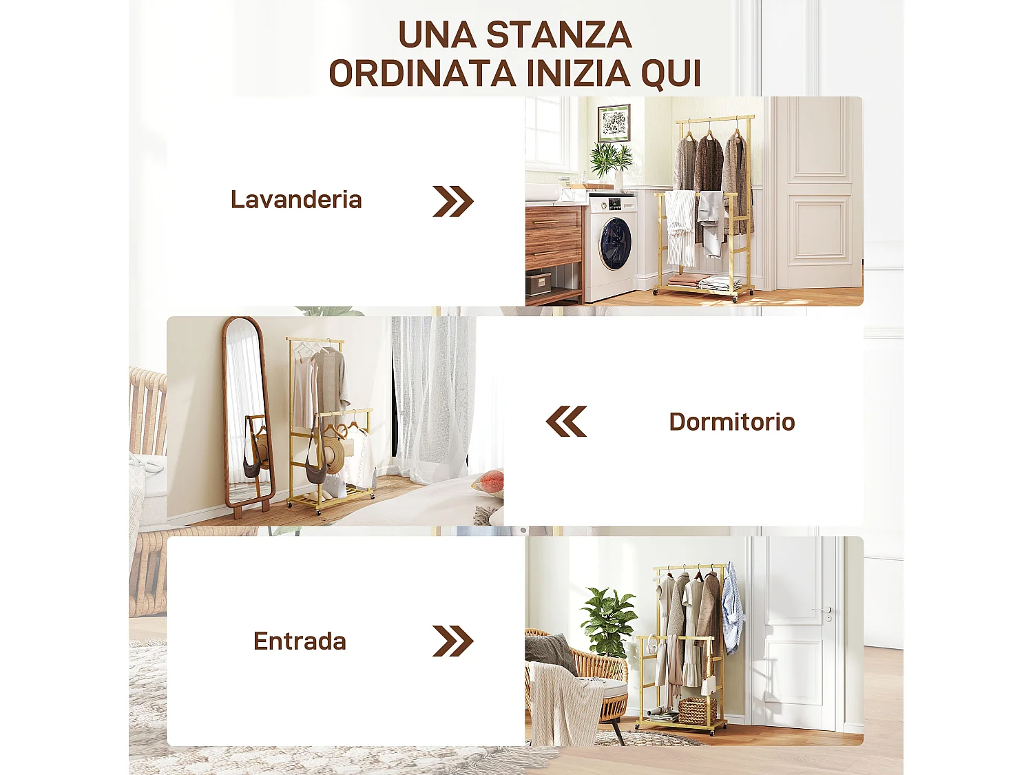 Stender appendiabiti con 2 barre e ripiano inferiore con ruote