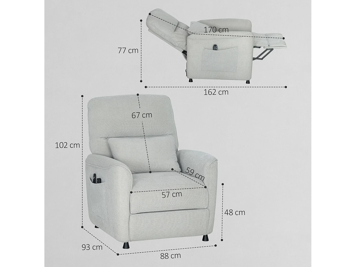 Poltrona reclinabile massaggiante riscaldata ciniglia grigio carbone