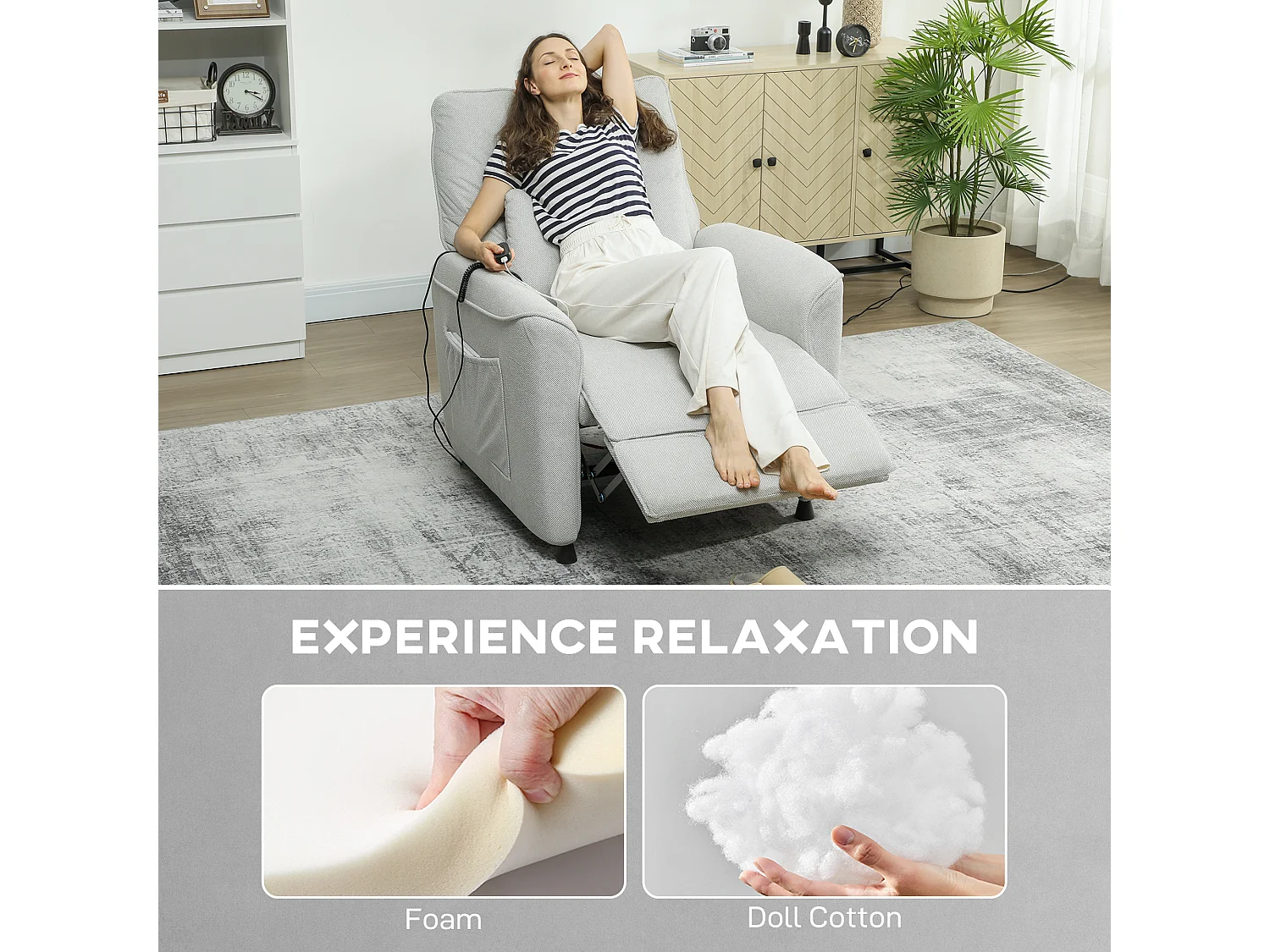 Poltrona reclinabile massaggiante riscaldata ciniglia grigio carbone