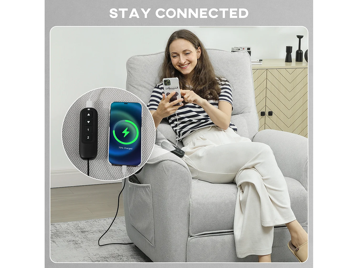 Poltrona reclinabile massaggiante riscaldata ciniglia grigio carbone