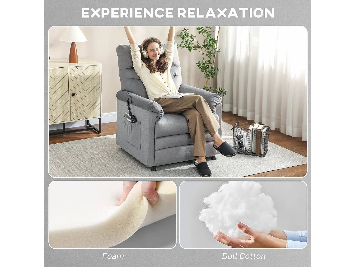 Poltrona reclinabile relax con riscaldamento e massaggio grigio