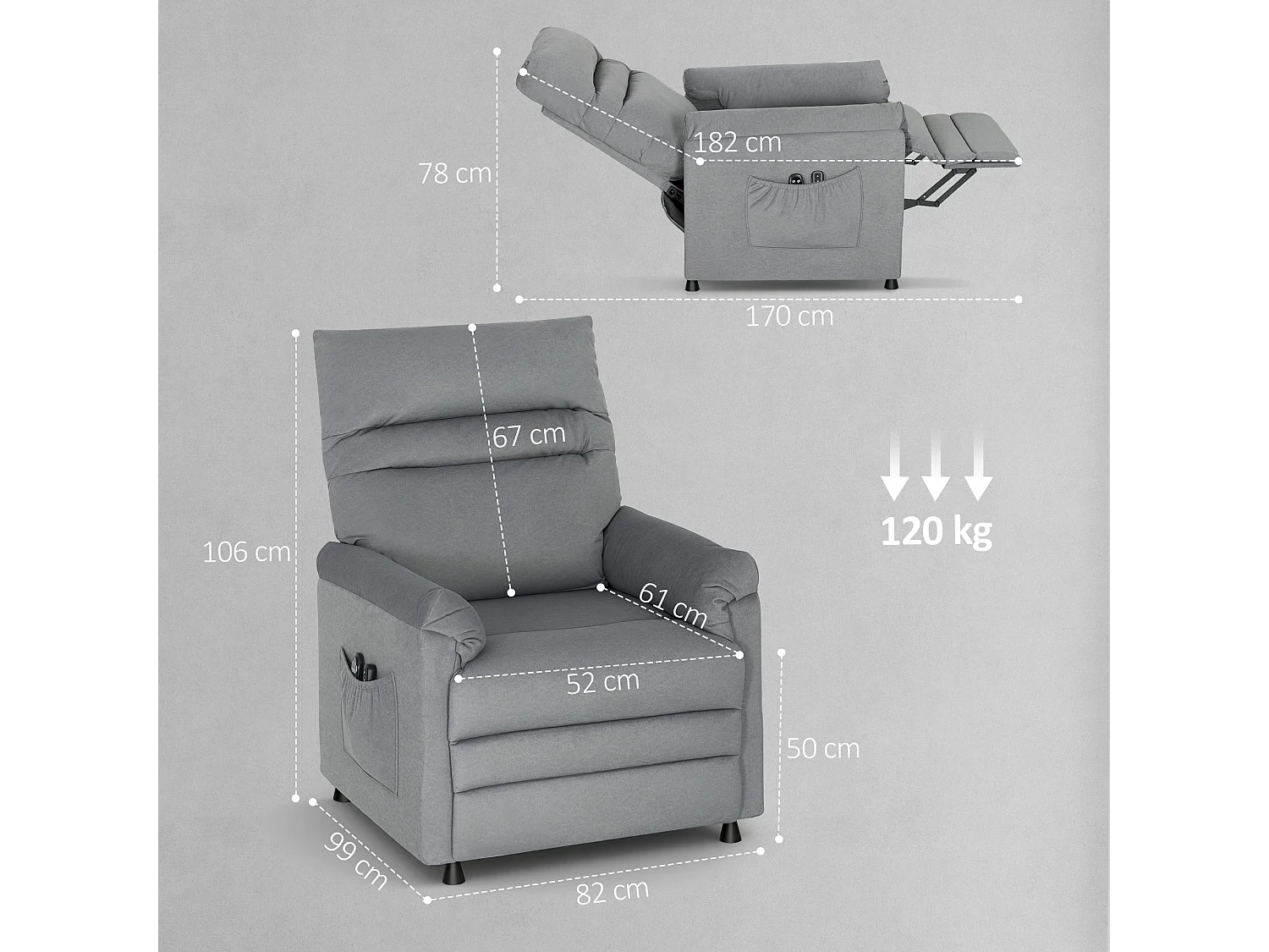 Poltrona reclinabile relax con riscaldamento e massaggio grigio