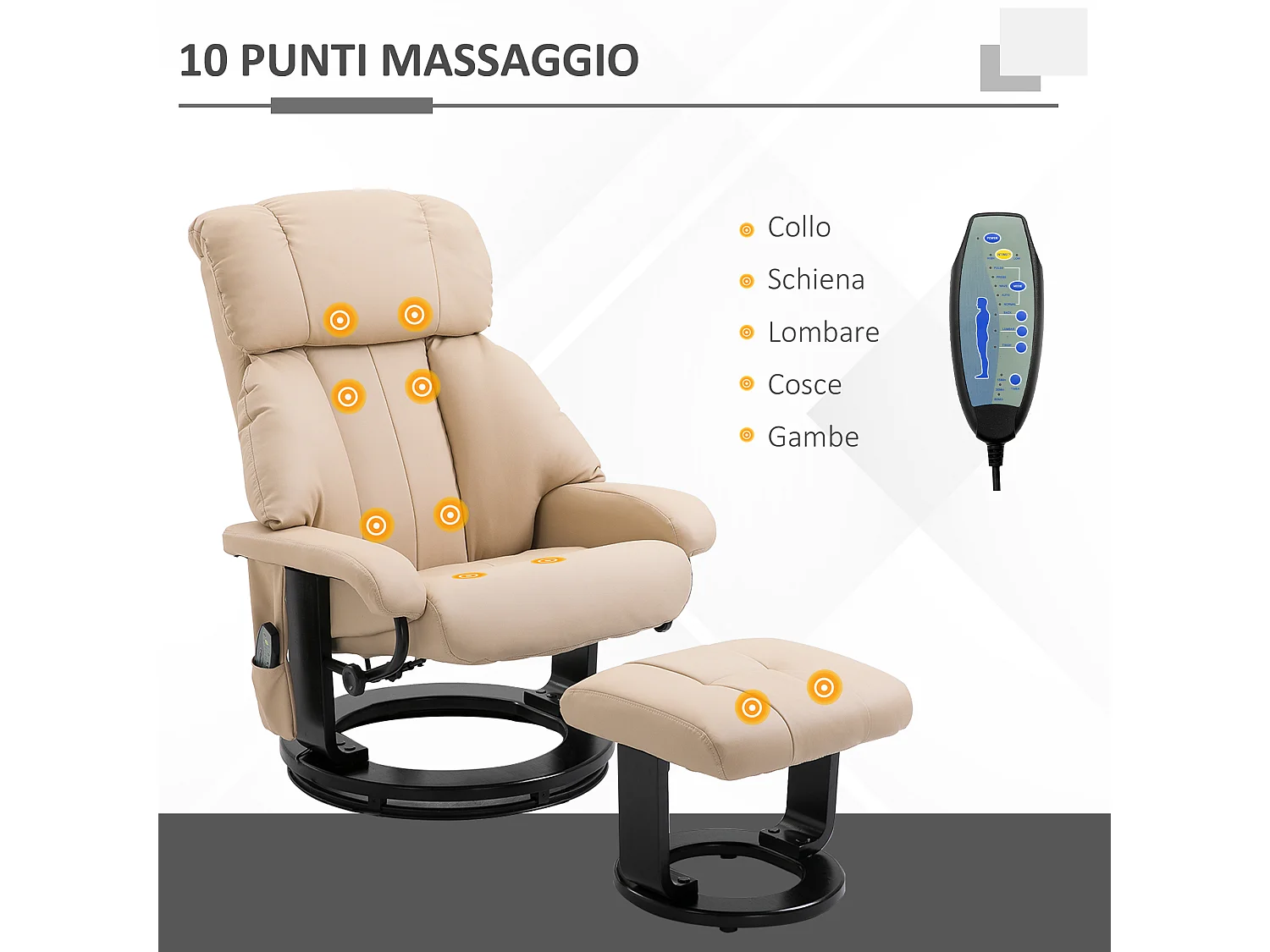 Poltrona reclinabile massaggiante con poggiapiedi e telecomando
