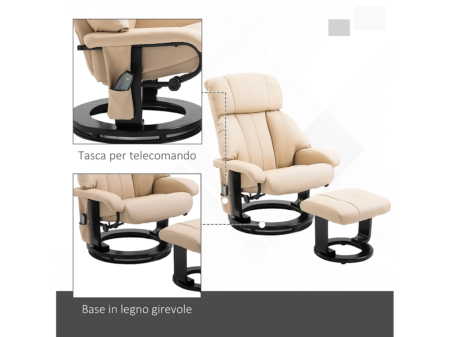Poltrona reclinabile massaggiante con poggiapiedi e telecomando