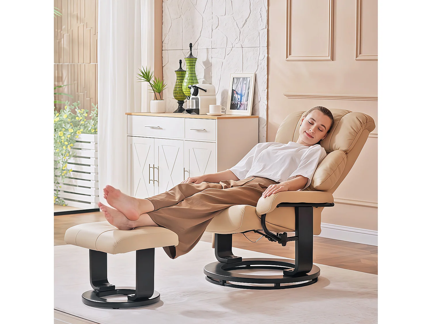 Poltrona reclinabile massaggiante con poggiapiedi e telecomando