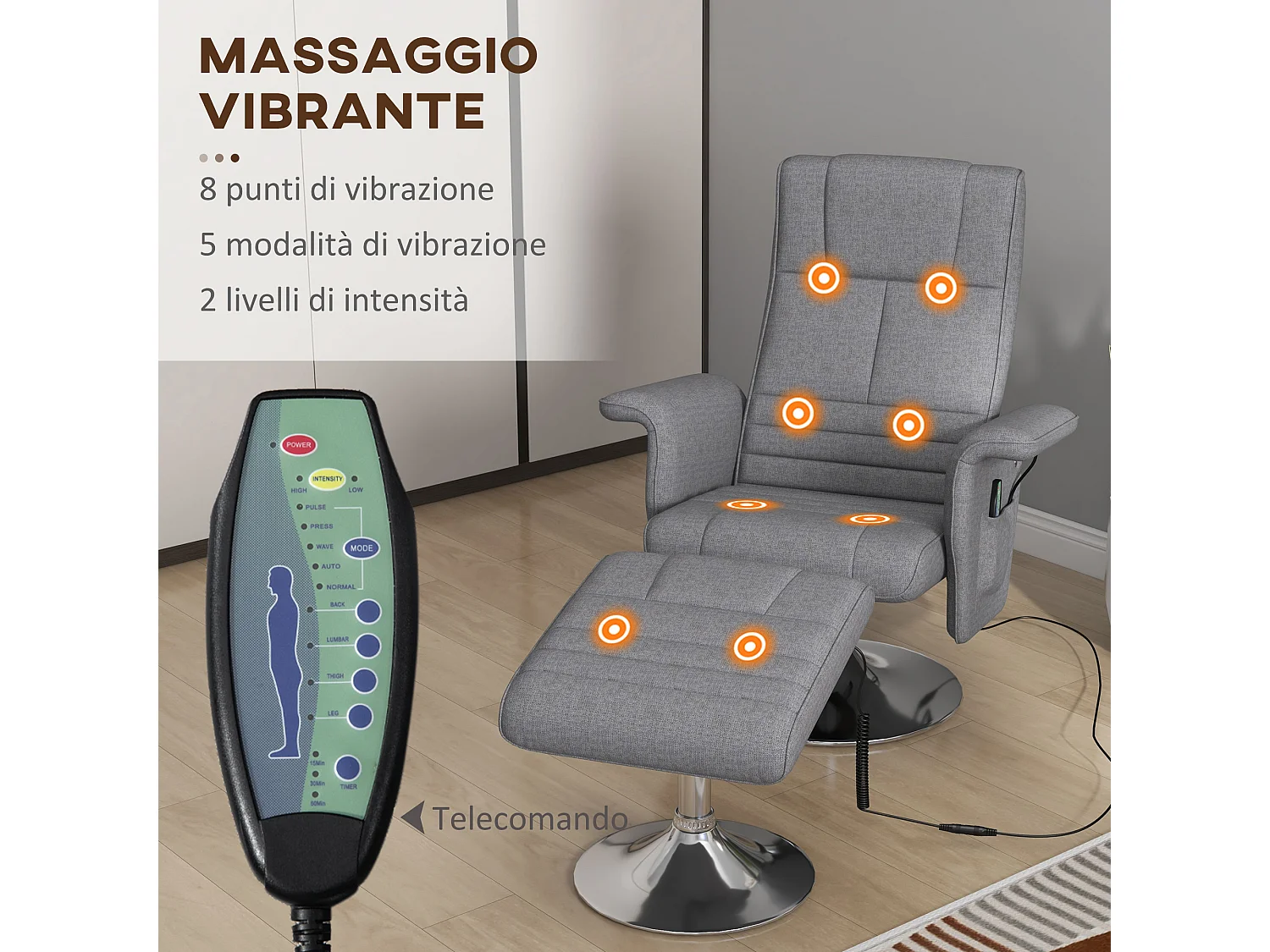 Poltrona massaggiante e reclinabile effetto lino grigio scuro