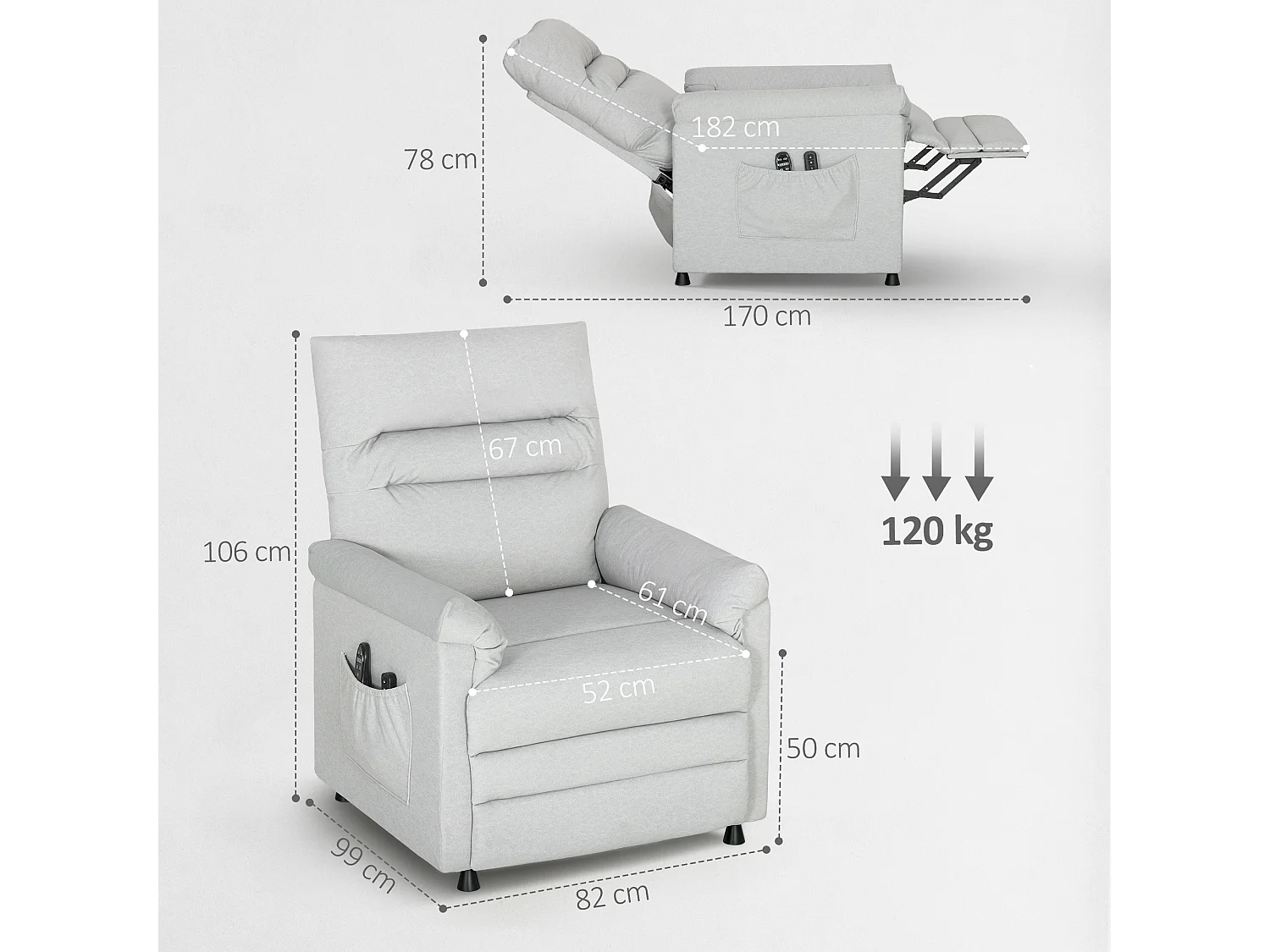 Poltrona relax reclinabile con riscaldamento e massaggio grigio