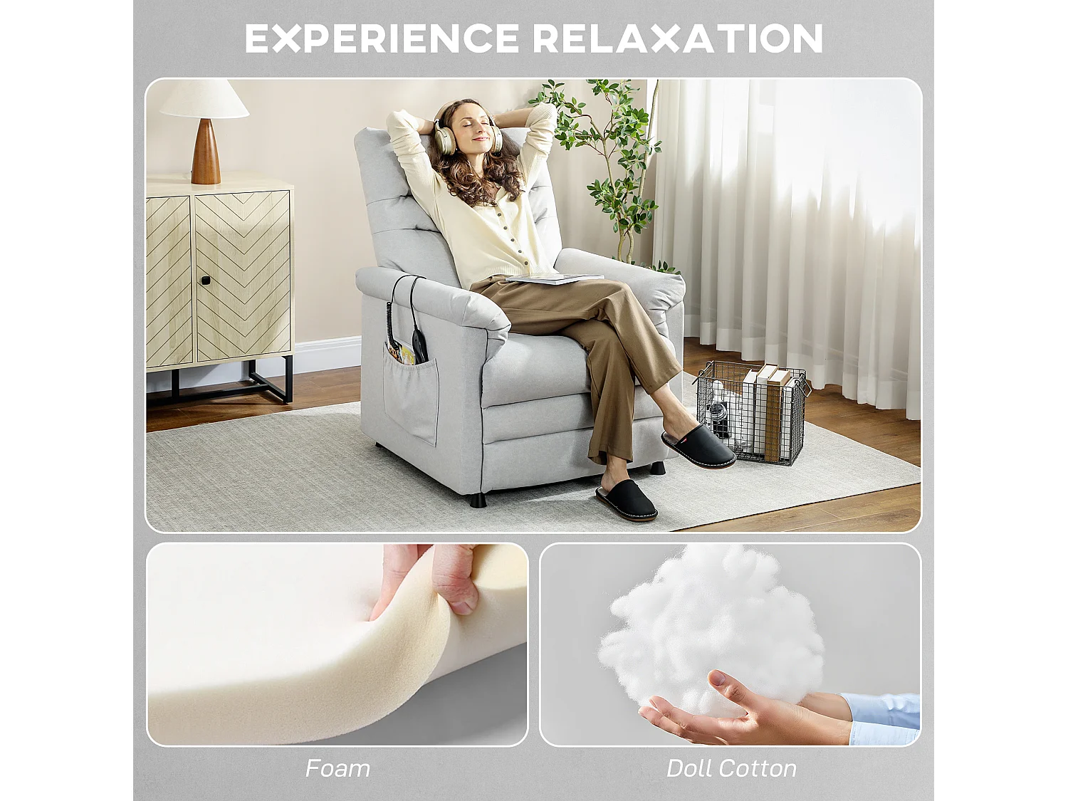 Poltrona relax reclinabile con riscaldamento e massaggio grigio