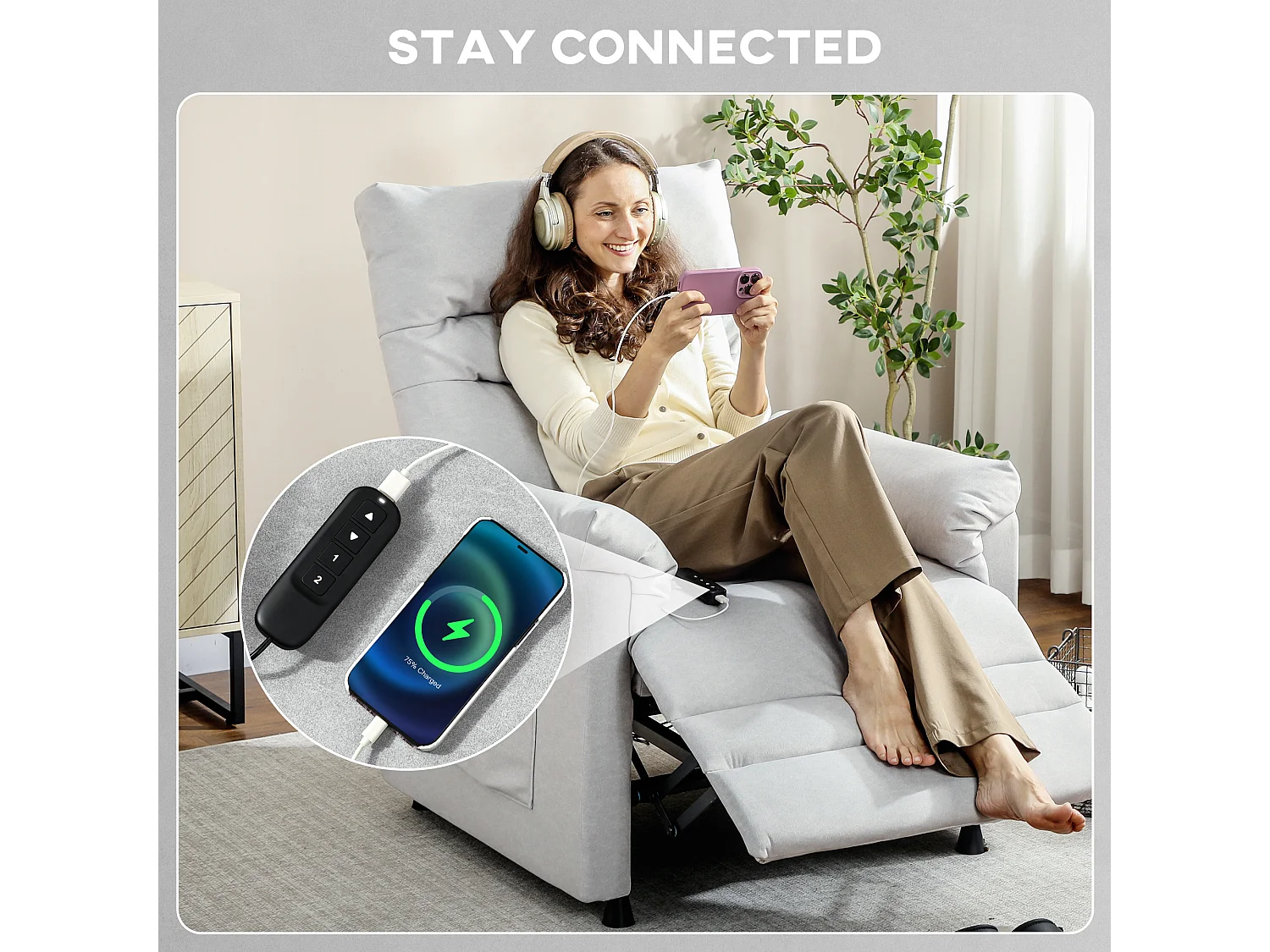 Poltrona relax reclinabile con riscaldamento e massaggio grigio