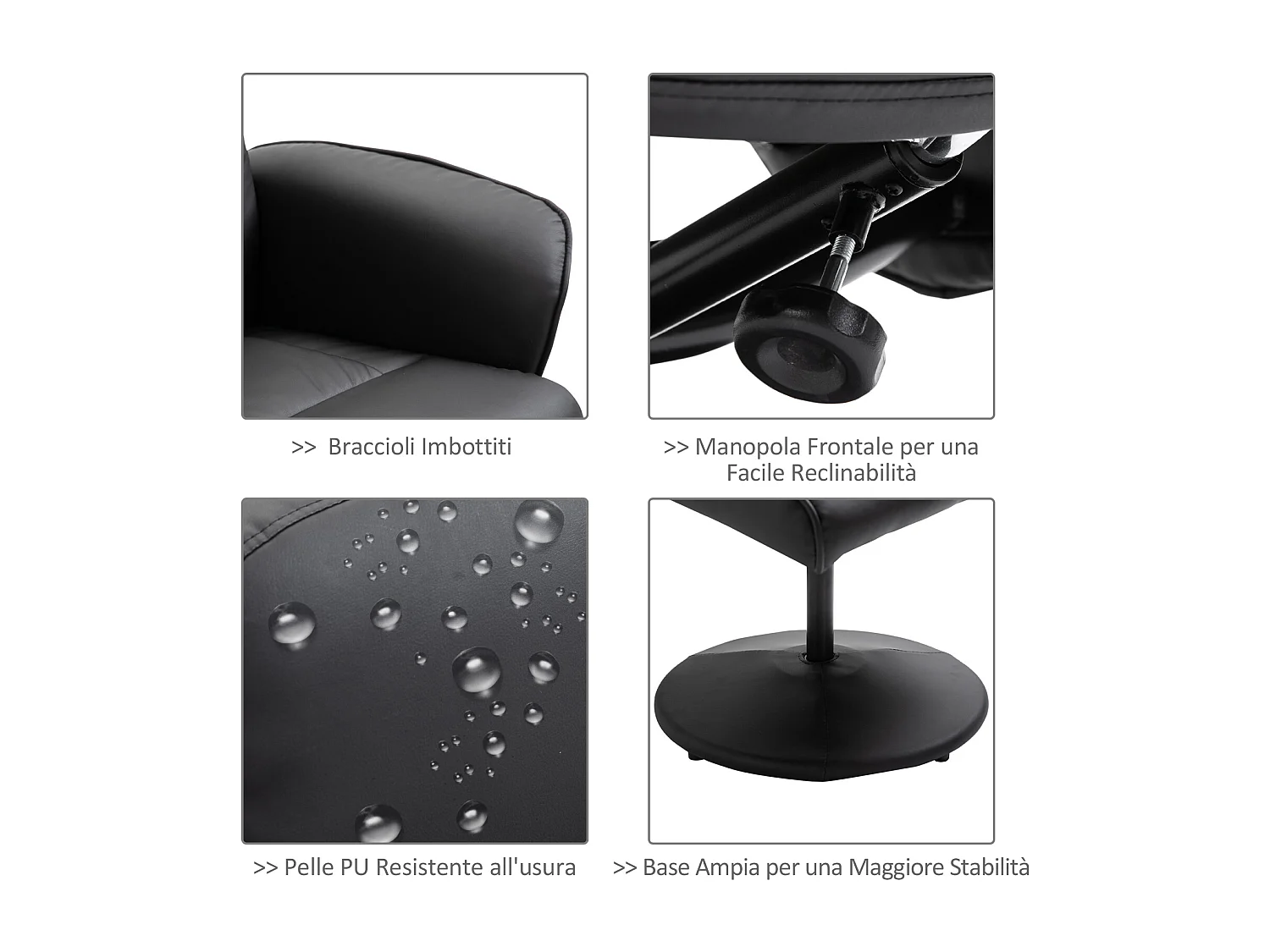 Poltrona massaggiante reclinabile con pouf poggiapiedi nero