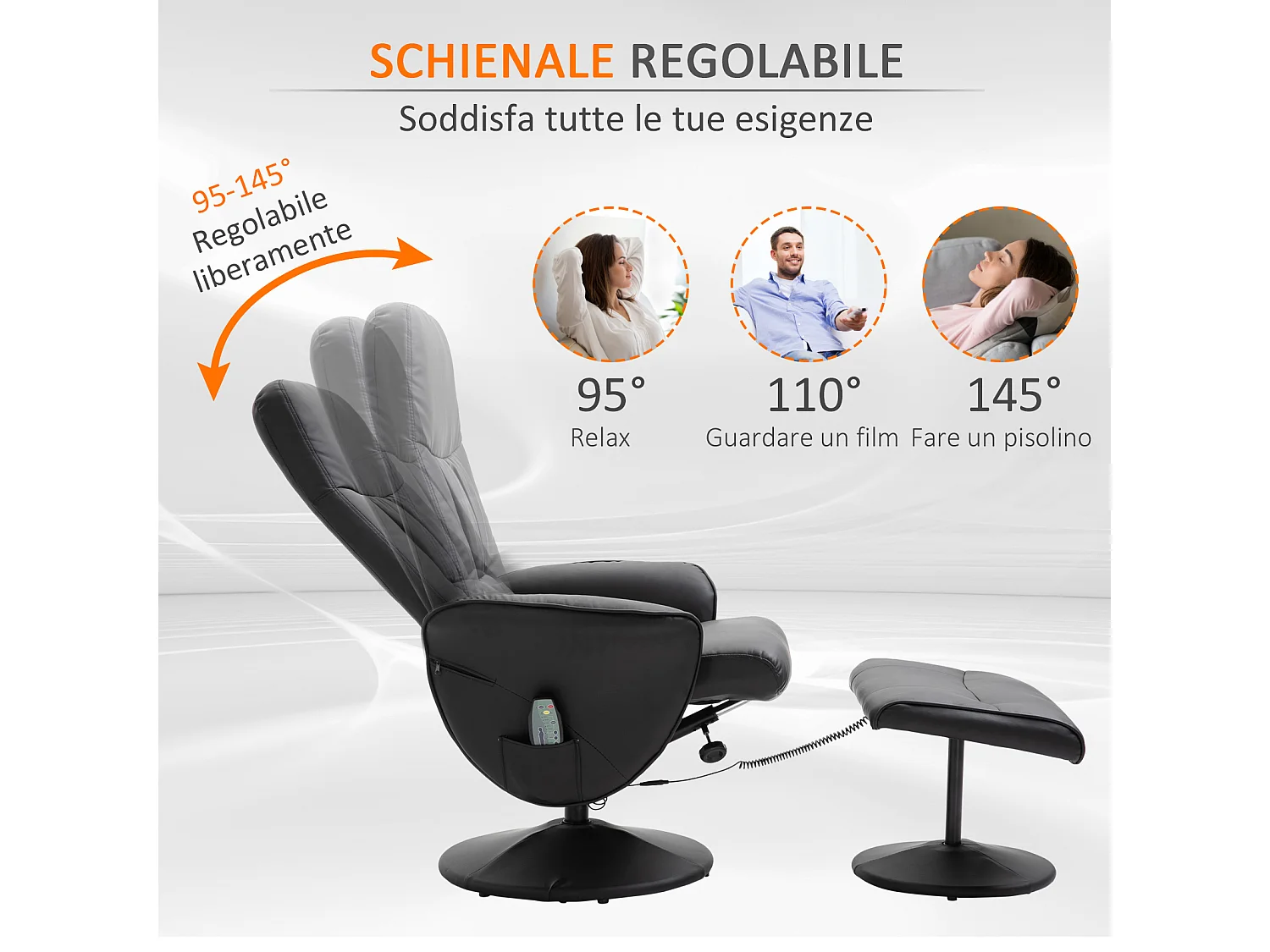 Poltrona massaggiante reclinabile con pouf poggiapiedi nero