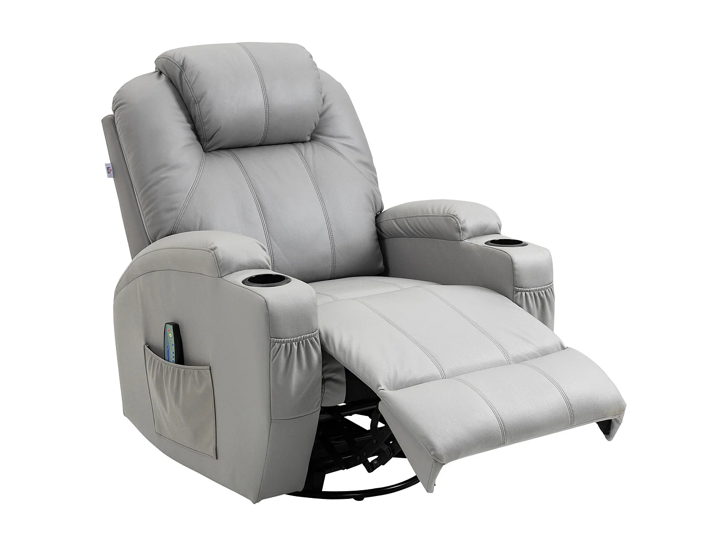 Poltrona massaggiante e reclinabile con poggiapiedi in pelle pu grigio