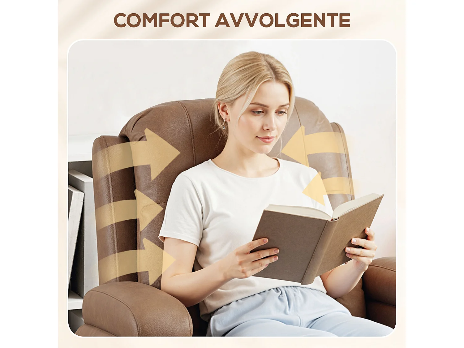 Poltrona relax reclinabile a 150° massaggiante e riscaldante marrone