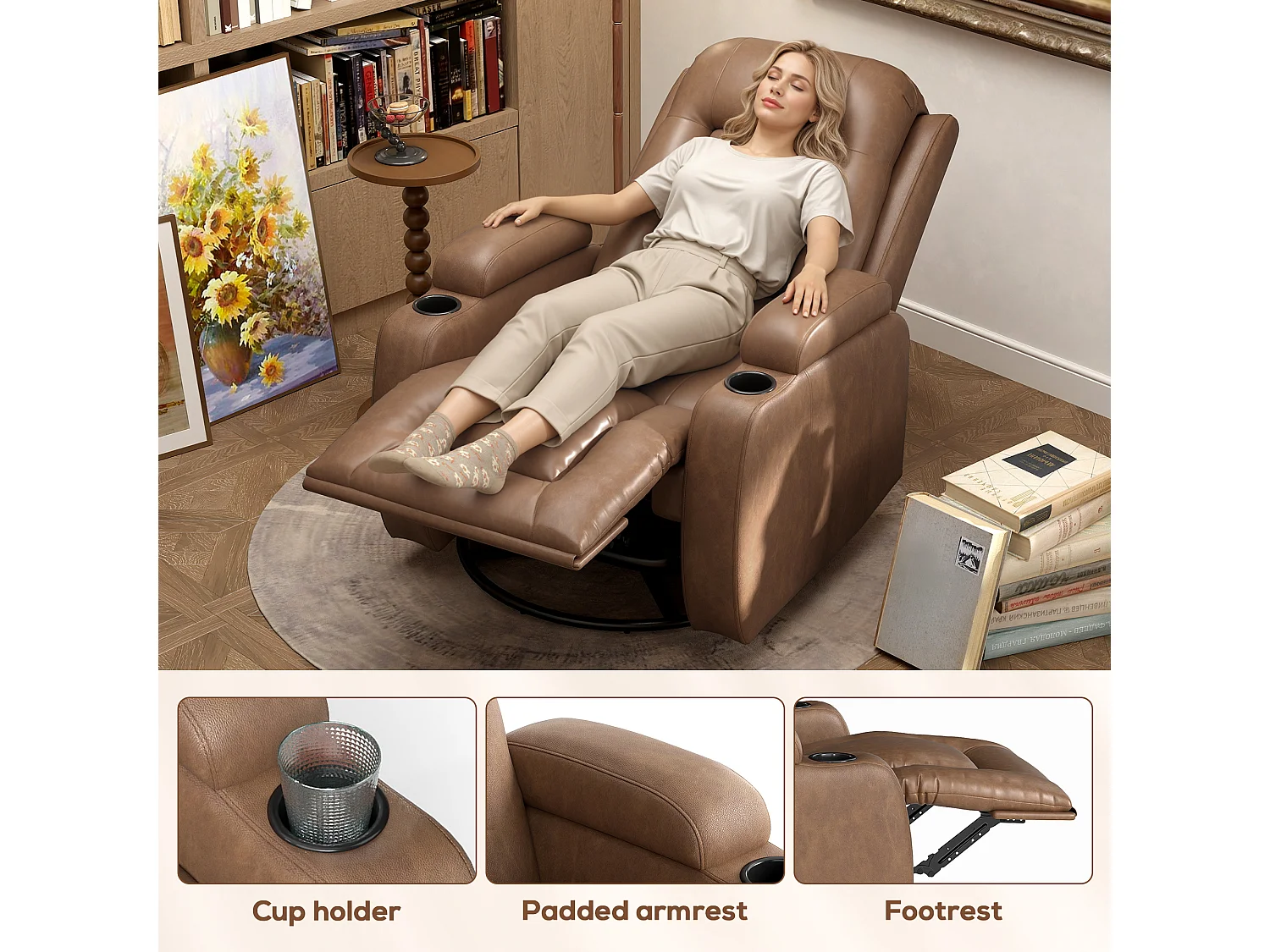 Poltrona relax reclinabile a 150° massaggiante e riscaldante marrone
