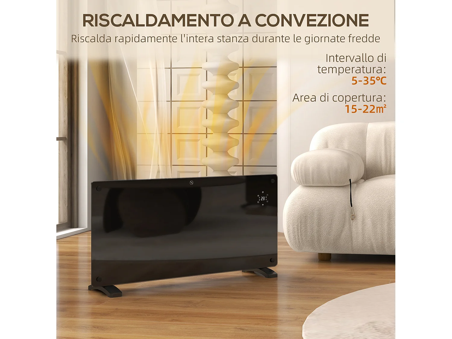 Riscaldatore 2000w con temperatura regolabile timer e telecomando nero