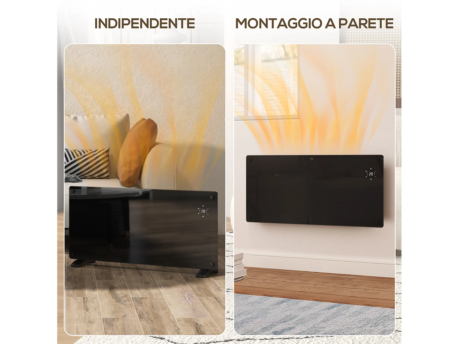 Riscaldatore 2000w con temperatura regolabile timer e telecomando nero