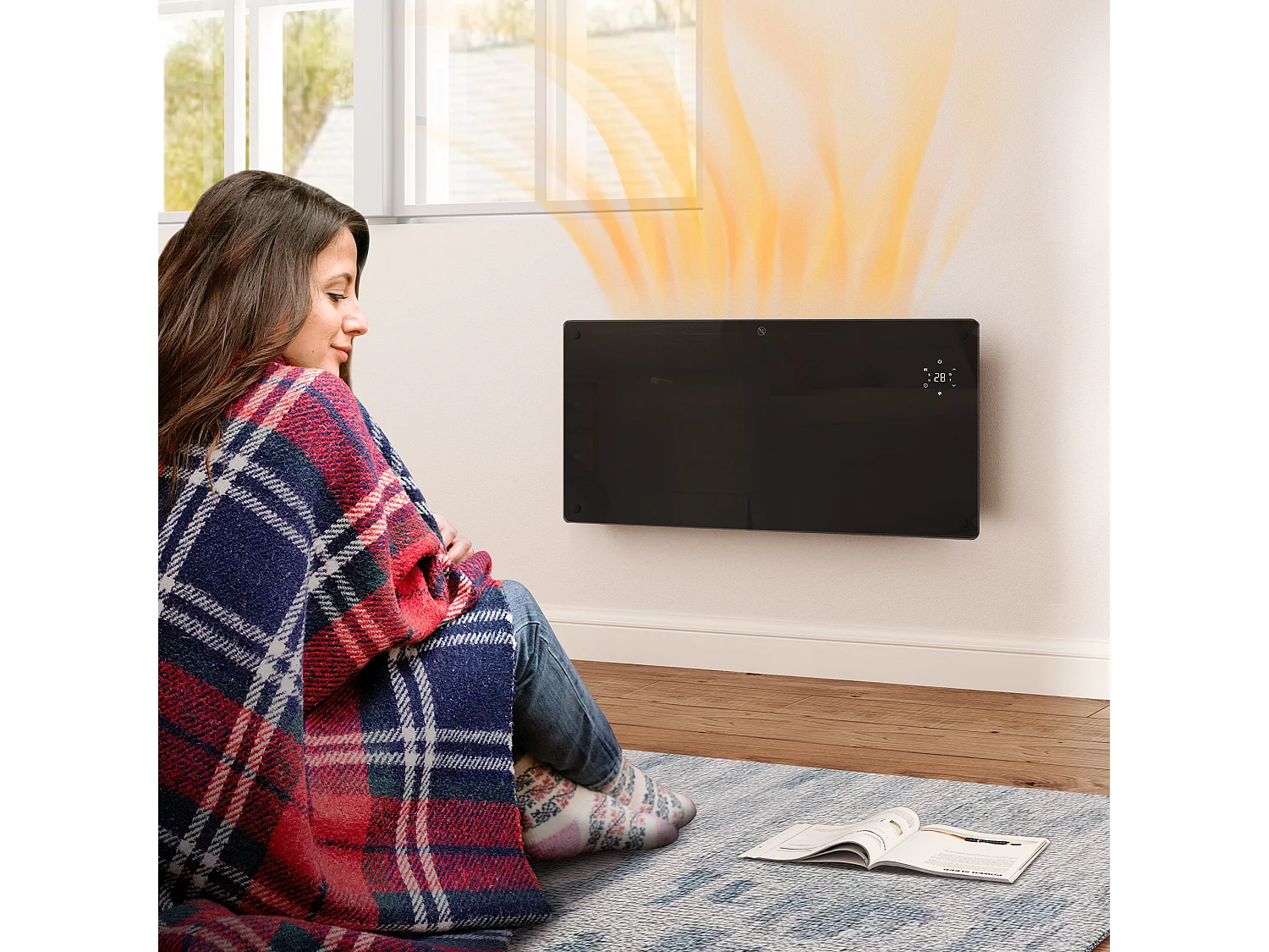 Riscaldatore 2000w con temperatura regolabile timer e telecomando nero