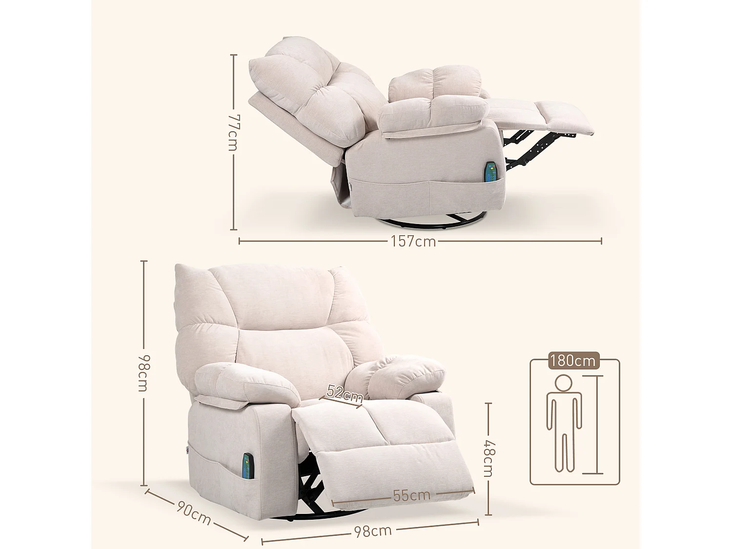 Poltrona reclinabile massaggiante e riscaldata con 5 programmi beige