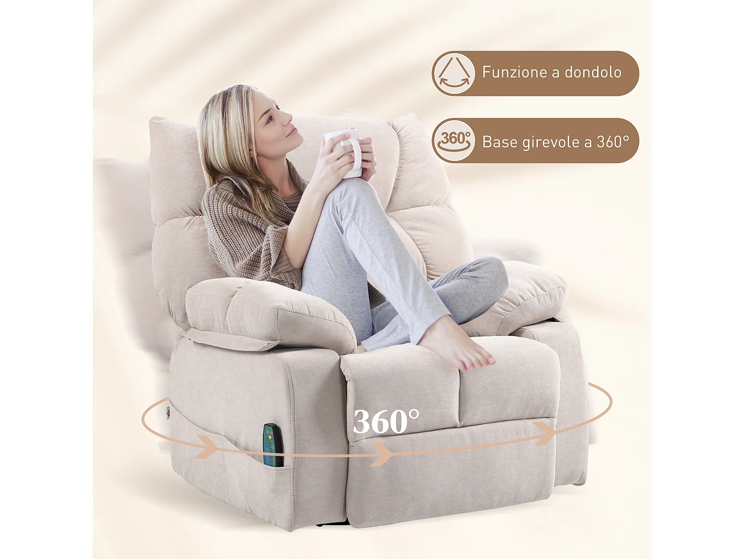 Poltrona reclinabile massaggiante e riscaldata con 5 programmi beige