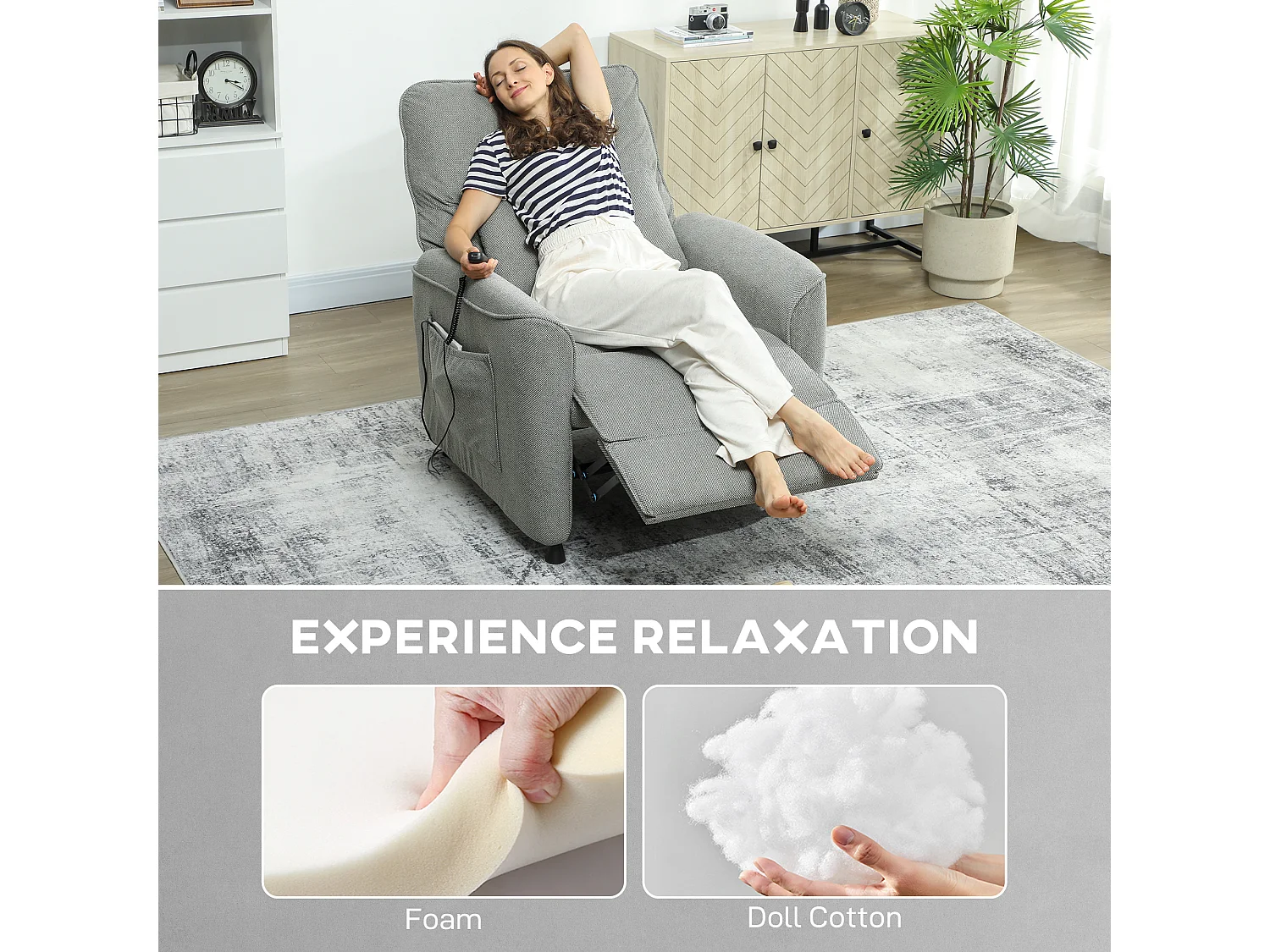 Poltrona reclinabile massaggiante riscaldata ciniglia grigio carbone