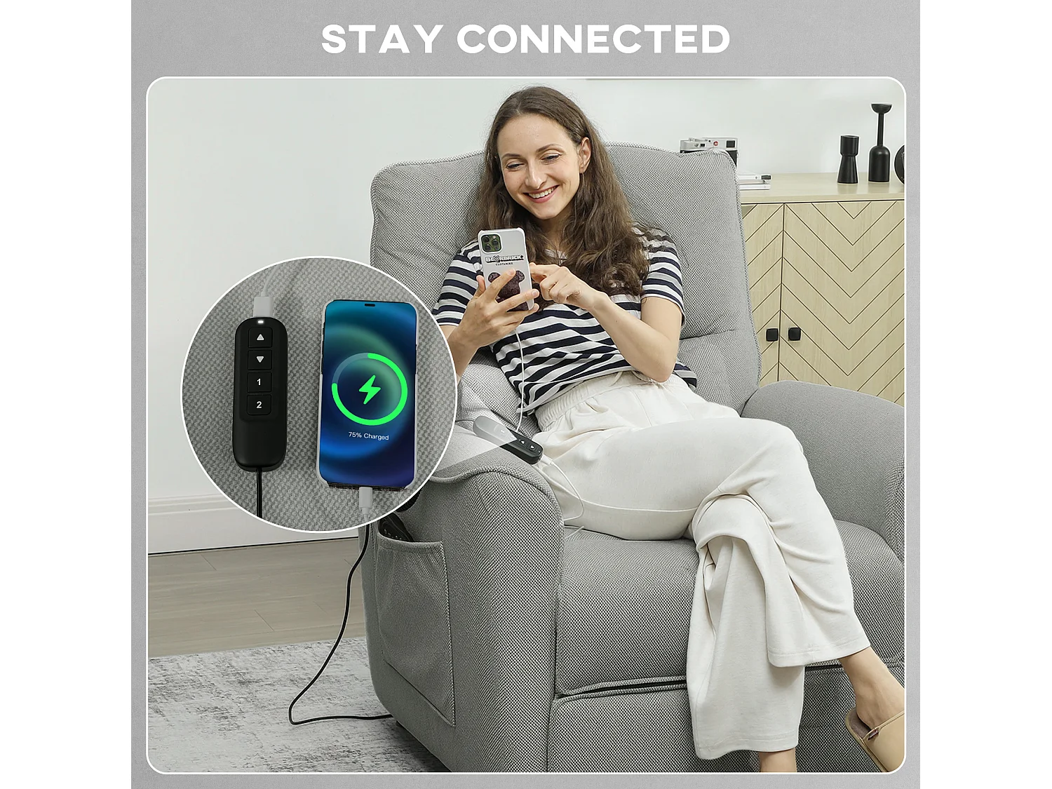 Poltrona reclinabile massaggiante riscaldata ciniglia grigio carbone