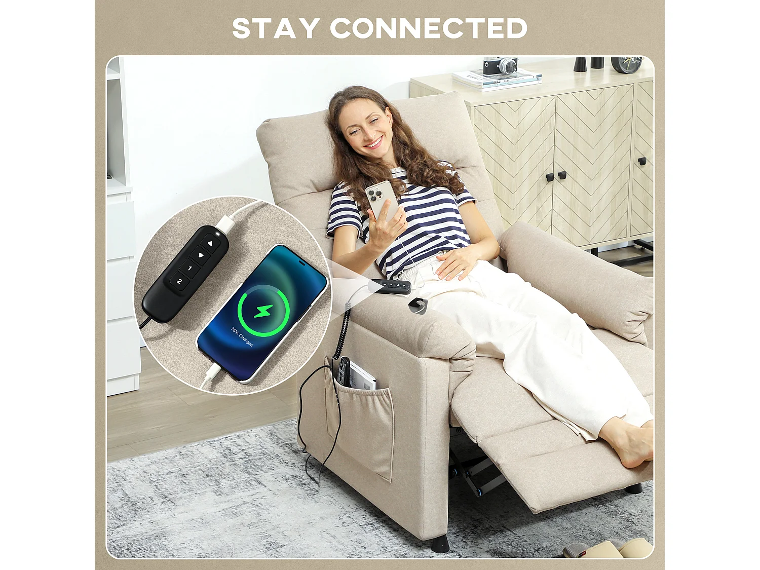 Poltrona relax reclinabile con riscaldamento e massaggio beige