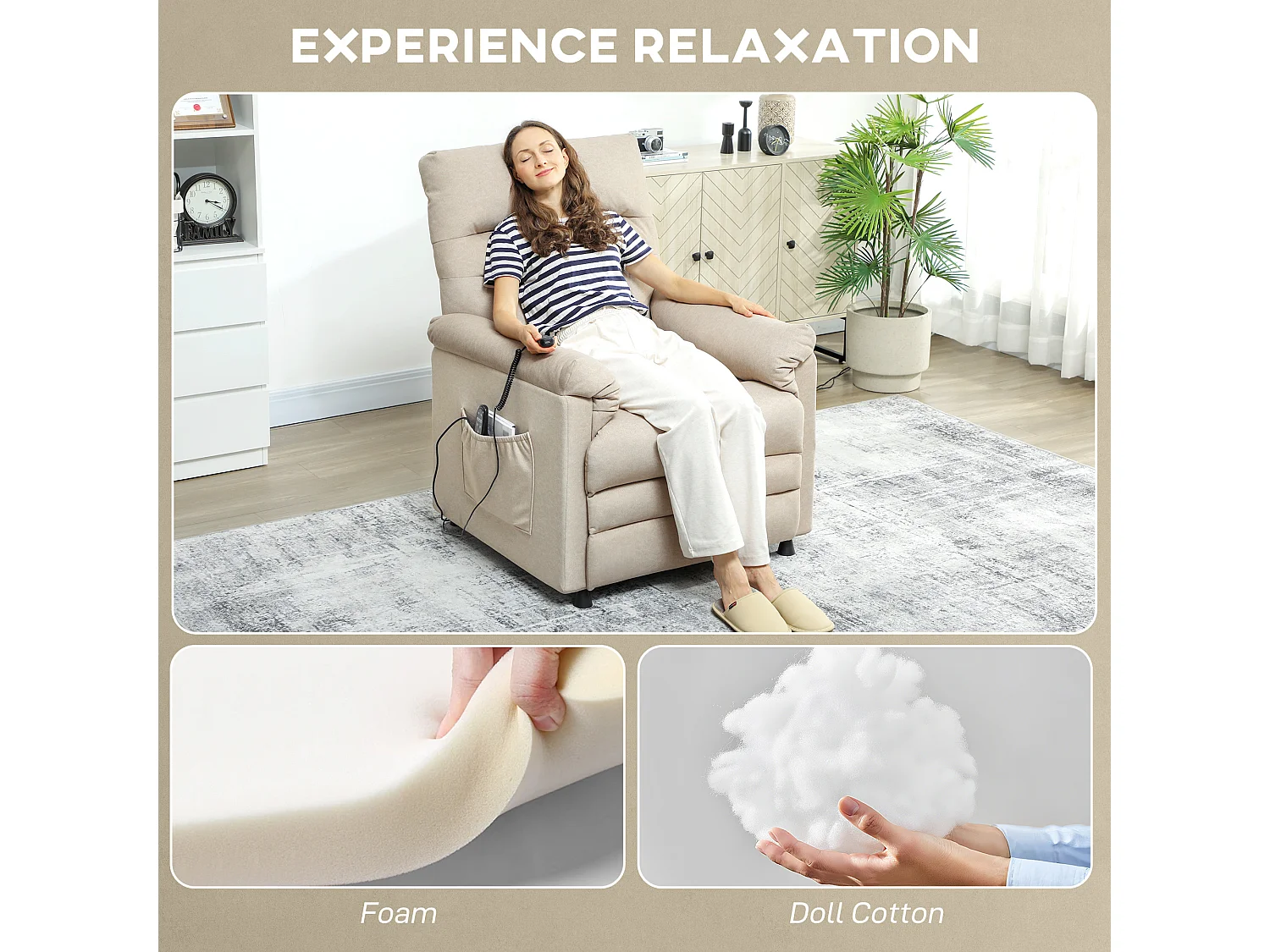 Poltrona relax reclinabile con riscaldamento e massaggio beige