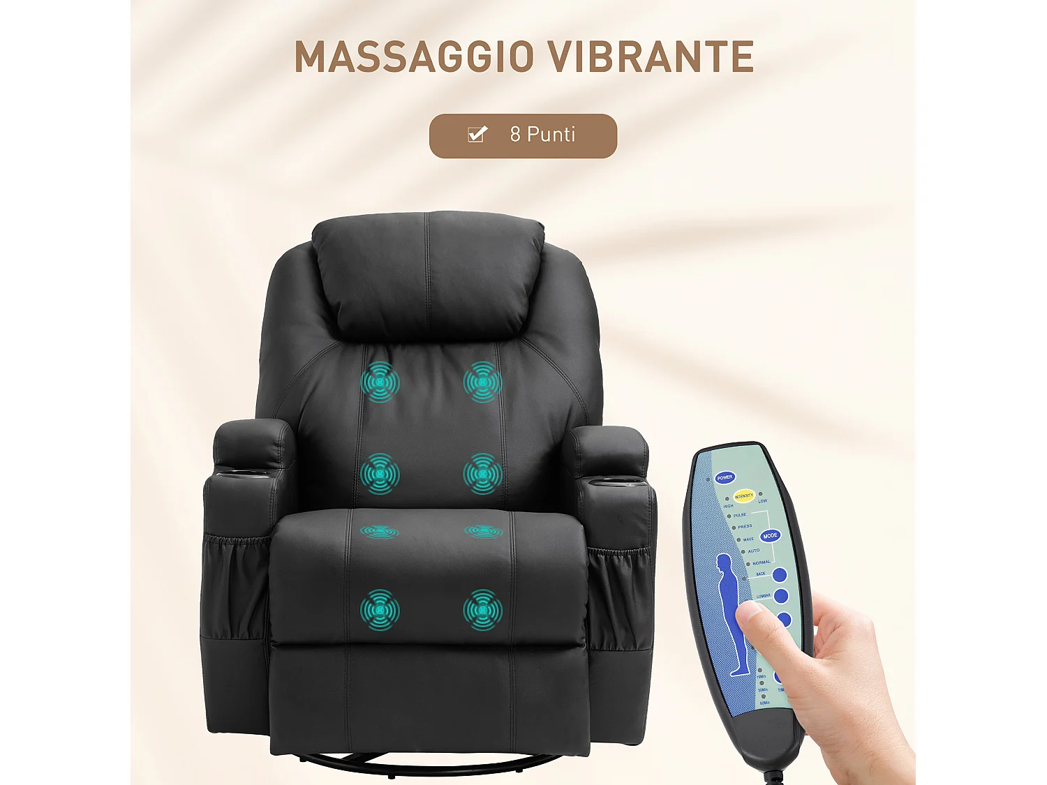 Poltrona massaggiante 5 modalità reclinabile con poggiapiedi
